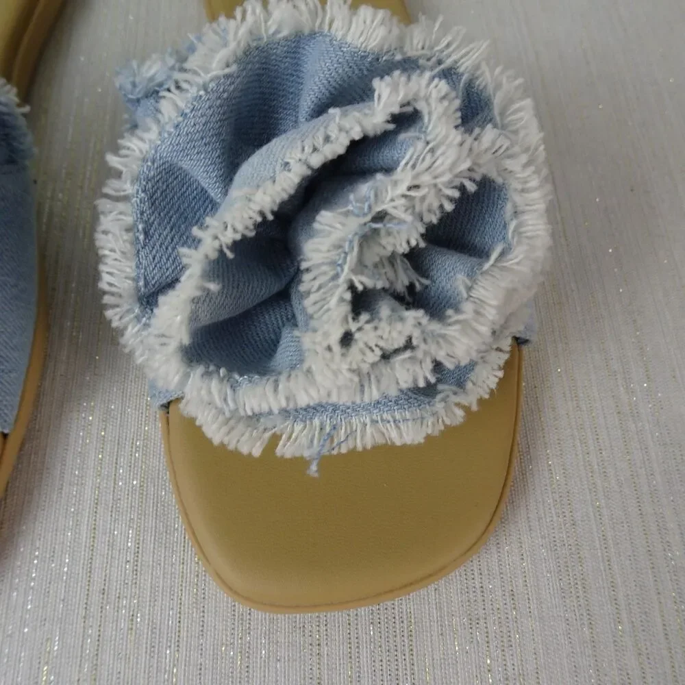 Kate Spade Women's Flourish Denim Flower Flat Sandals Slip Ons Flower New 7.5